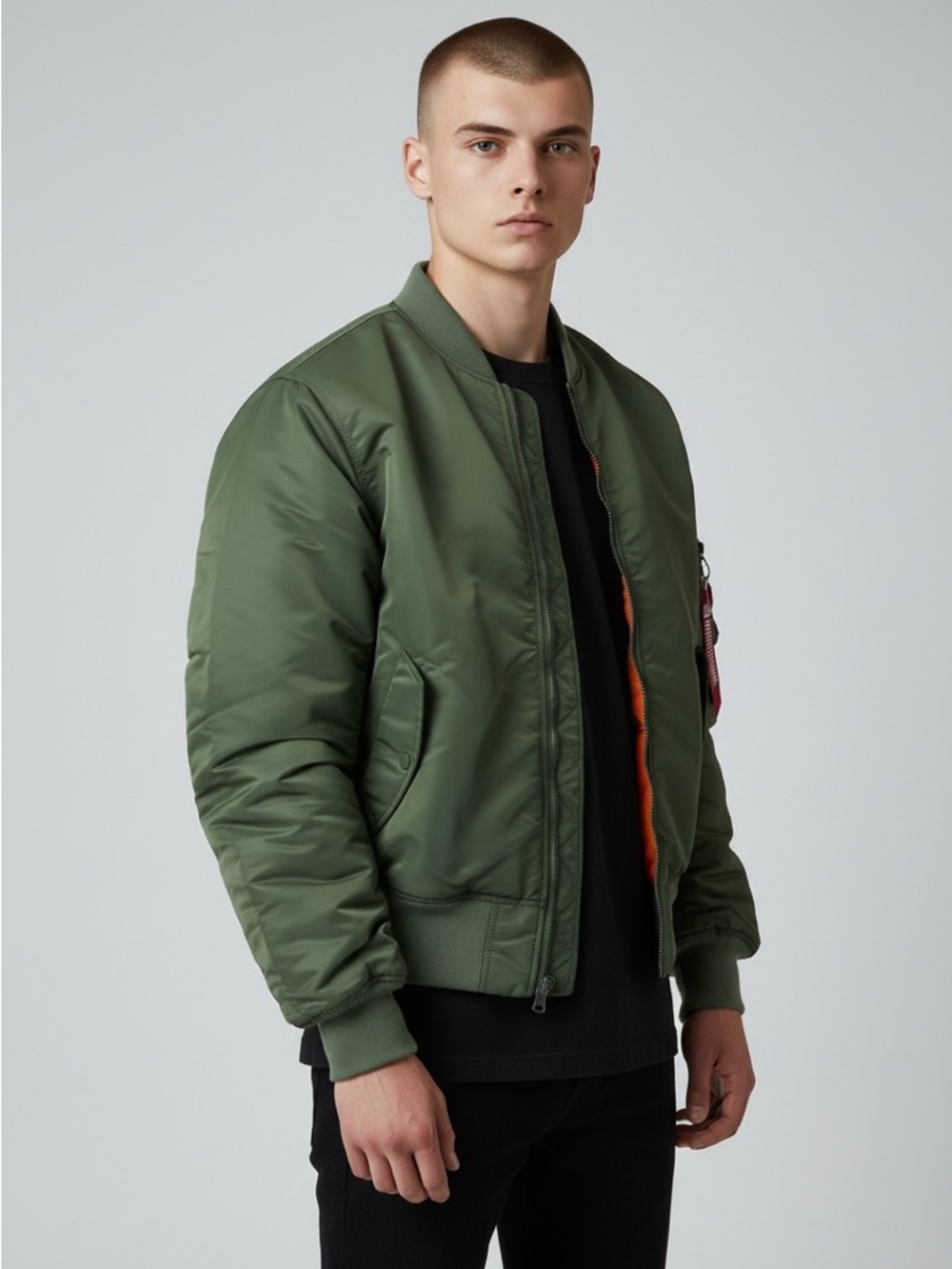 Men's Benny Gold MA-1 Bomber Jacket Olive Green Cropped Utility NWT M